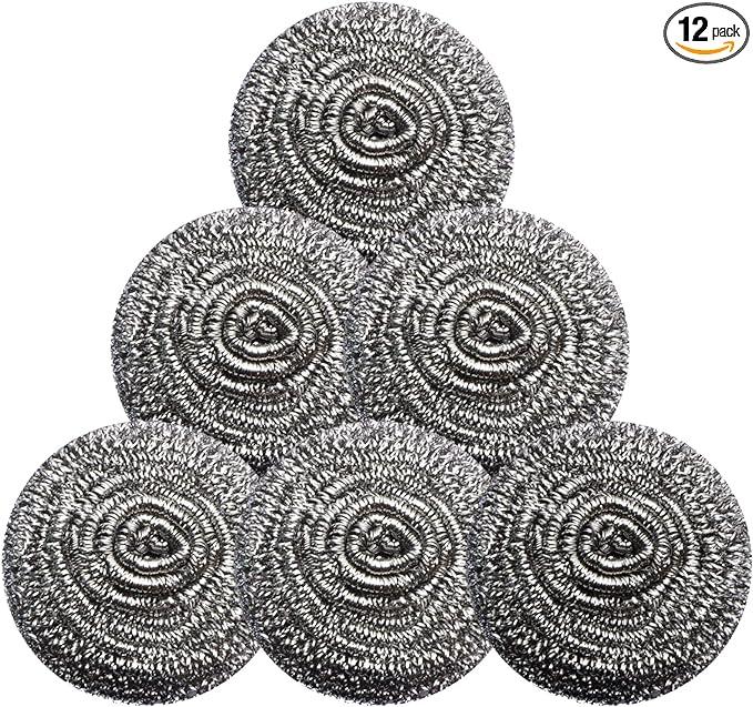 Stainless Steel Scrubber Scrubbing Scouring Pad Magic Eraser Sponges Clean Pot Pan and Broiler Rack Steel Wool for Kitchen Bathroom (6Pcs Metal Scrubber) Cleaning