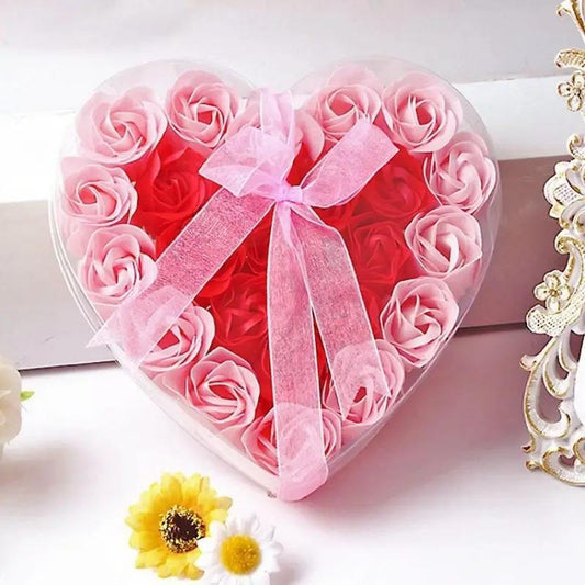 Romantic Soap Rose Flower Gift Box, 1 Count Artificial Rose Set With Heart-shaped Box, Spring Decor 2024 Flower Gift