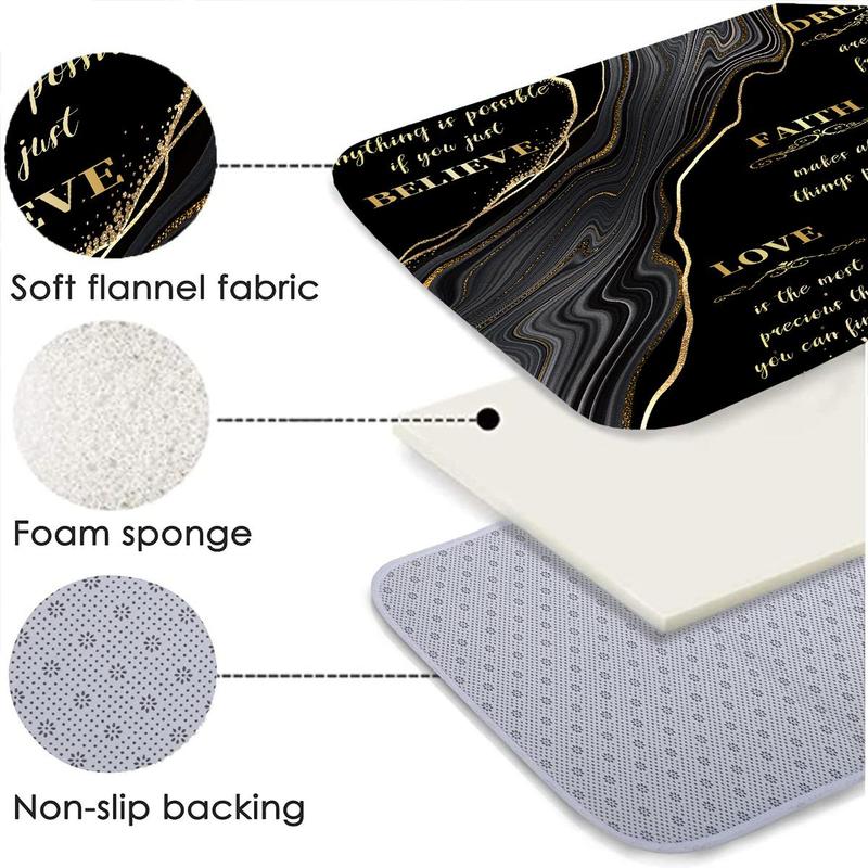 Home Essentials Bathroom Accessories Set, 4 Counts/set Letter & Marble Pattern Bathroom Decor Set, Including Non-slip Bath Mat, Toilet Lid Mat, U-shaped Commode Contour Rug & Shower Curtain with Hook, Summer Gift Ideas, Fall Gifts