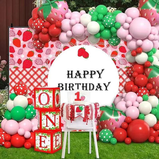 Decorative Balloon Arch Kit, 1 Set Strawberry Themed Decoration Balloon Garland Set, Festive & Party Supplies for Birthday Party Wedding Decor, Balloon Decoration [Package List As Picture Shown]