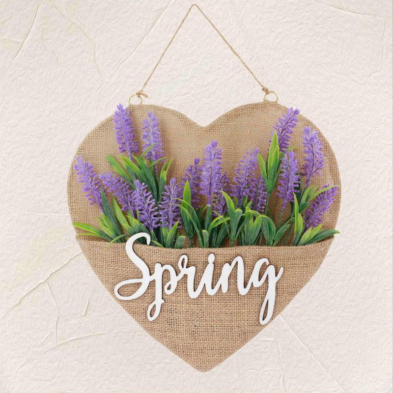 Heart & Round Shaped Burlap Wreath, 1 Piece Lavender & Spring Letter Decor Hanging Burlap Pocket Wreath, DIY Burlap Wreath, Window Front Door, Wall Decor, Home Decor, Spring Decor