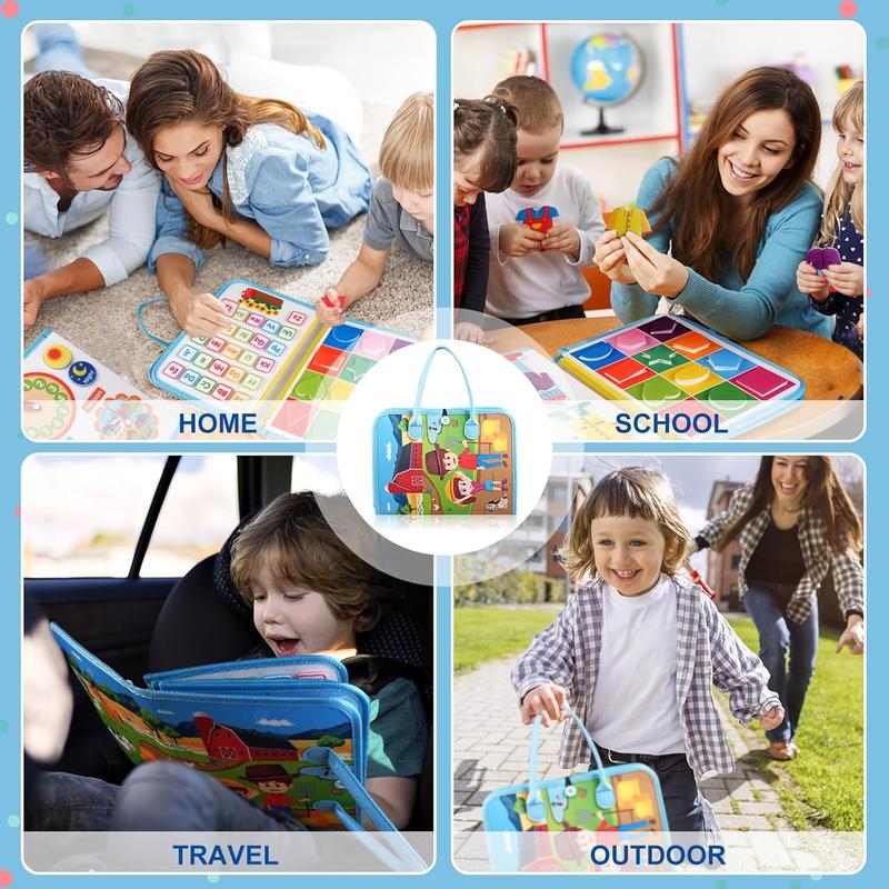 Busy Board for Toddlers,Busy Book Montessori Sensory Board Travel Quiet Book Preschool Educational Learning Toy for Baby Kids Car Plane Basic Dress Skills Fine Motor Activity Boards for 1+ Years Old