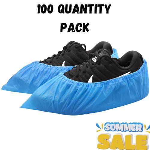 Blue Non-Slip Disposable Shoe Covers - 100 Pieces (50 Pairs) - CPE Booties for Shoe Protection - Large Size 11 US Men and 13 US Women