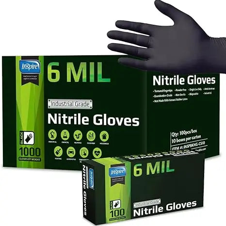 "EXCLUSIVE OFFER"  Black Nitrile Gloves HEAVY DUTY 6 Mil Nitrile Chemical Resistant Medical Cooking Cleaning Disposable Black Gloves