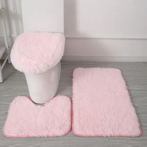 3 Piece Non-Slip Bathroom Rugs and Mats Sets  with U-Shaped Toilet Floor Mat Non Slip Rugs and Toilet Lid Cover Mat