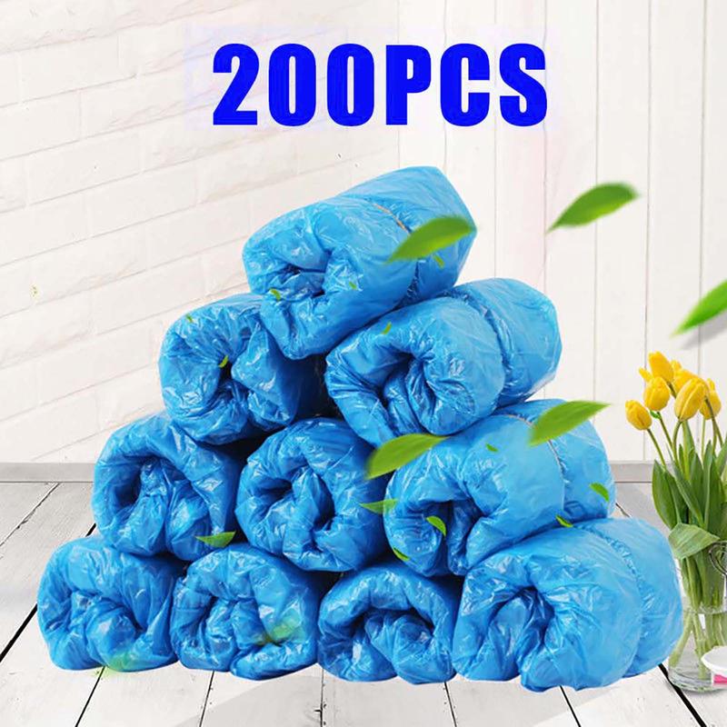 Warkul 200Count Elastic Beam Mouth Disposable Waterproof Shoe Covers Widely Applied Shoe Dust Covers for Rainy Plastic Unisex