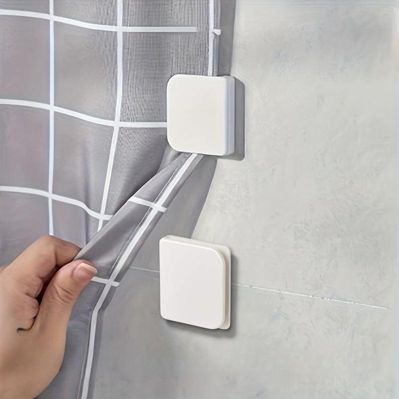 Solid Color Mini Self Adhesive Shower Curtain Fixed Clip, 2 Counts/set Portable Mini Durable Multi-function Shower Curtain Fixing Clip, Bathroom Accessories, Bathroom Supplies