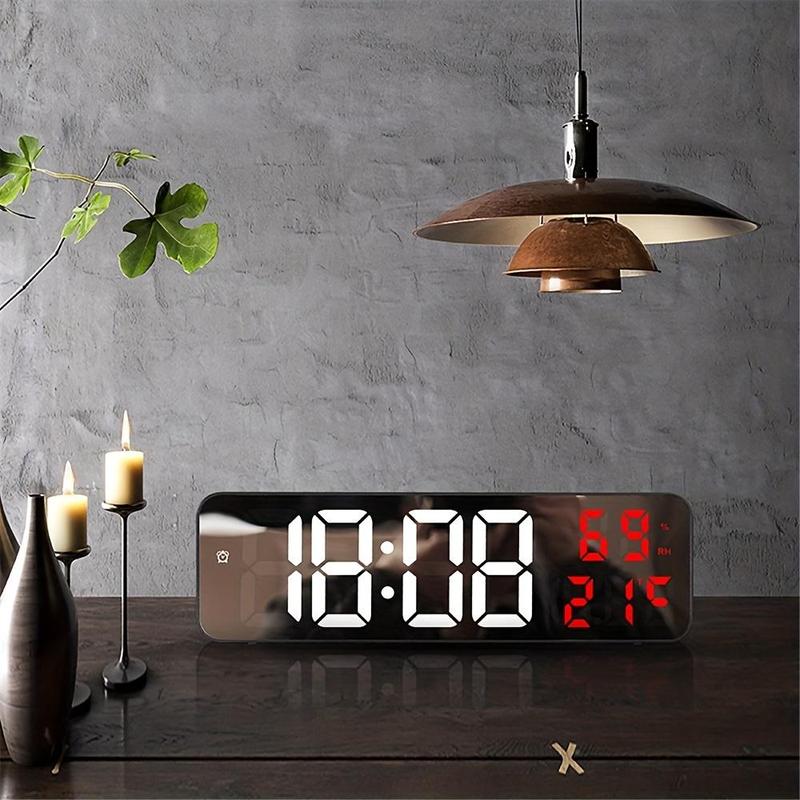 USB Powered Large Digital Wall Clock, Temperature & Humidity Date Display Alarm Clock, 12/24H Electronic LED Clock?[Battery Required, without Battery]