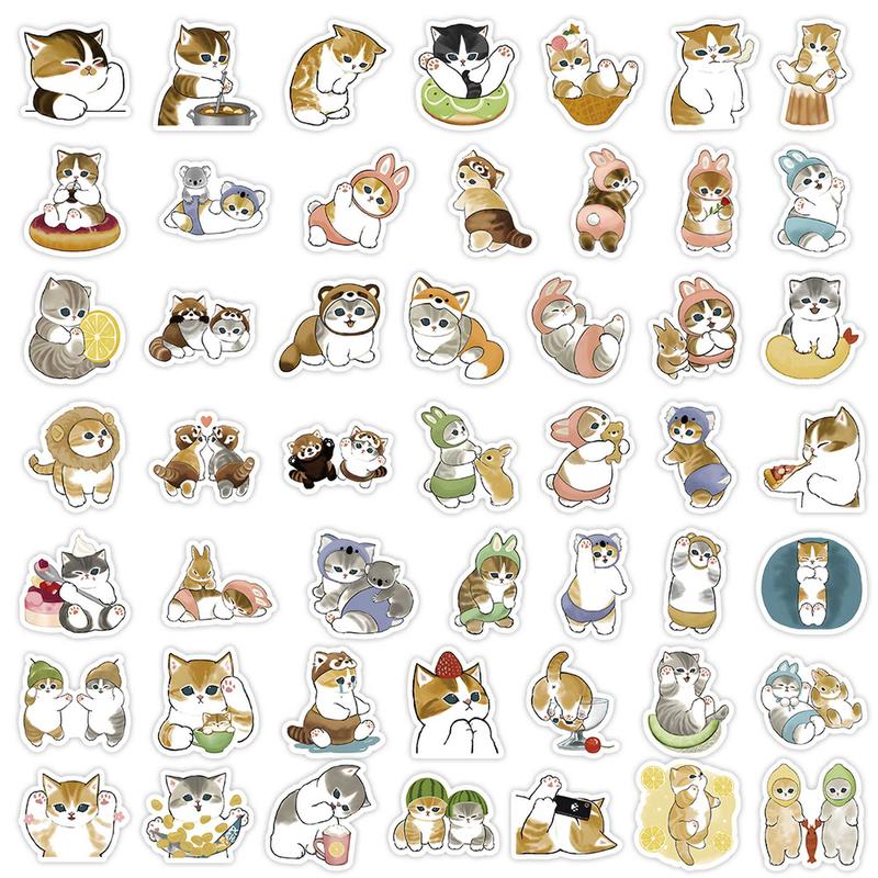 Cartoon Cat Pattern Sticker, 100pcs/set Waterproof Self Adhesive Decor Paper, Decor Sticker for Gift Greeting Card Waterbottle Laptop Phone