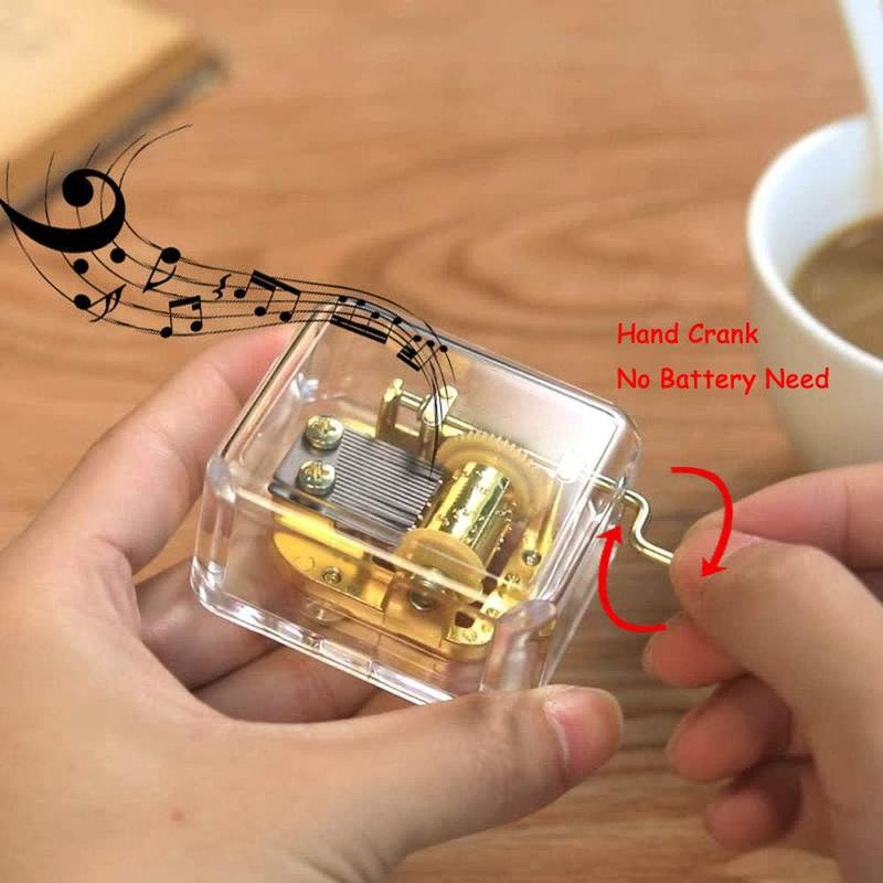 Over The Rainbow Music Box, Clear Gold Hand Crank Musical Box for Mom/Dad/Daughter/Son - Unique Best Gifts for Birthday Christmas Wedding Mother's Day