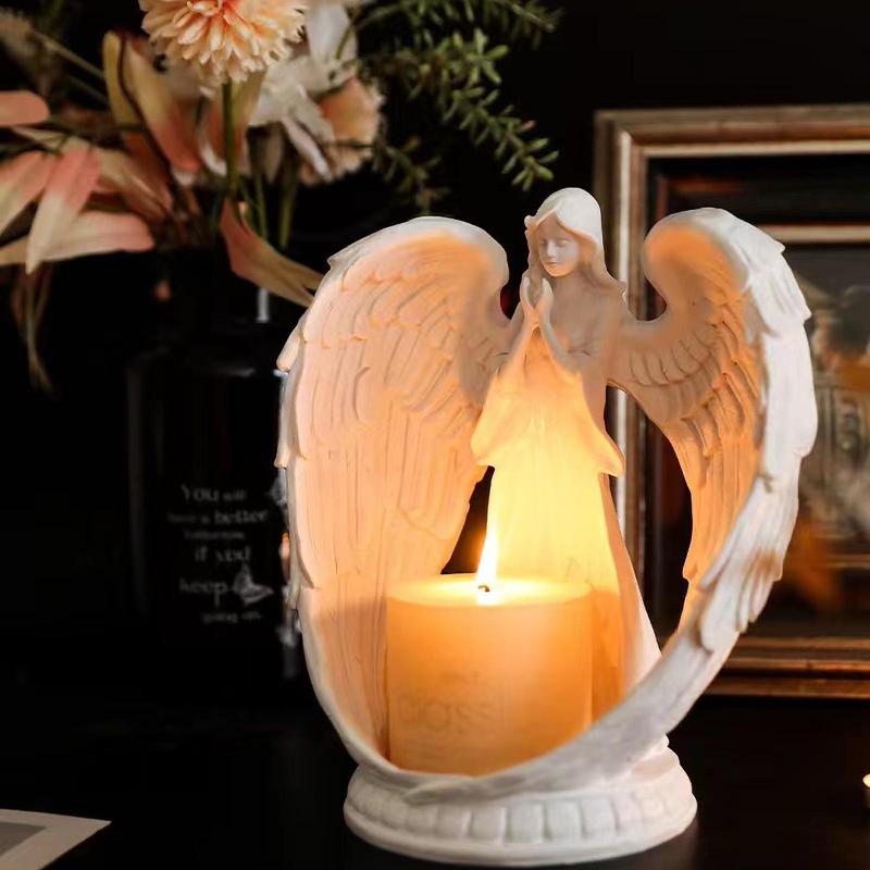 Angel Wings Design Candle Holder without Candle, 1 Count Home Decoration Candlestick, Living Room Bedroom Table Ornaments, Desktop Adornment for Gifts