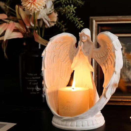 Angel Wings Design Candle Holder without Candle, 1 Count Home Decoration Candlestick, Living Room Bedroom Table Ornaments, Desktop Adornment for Gifts