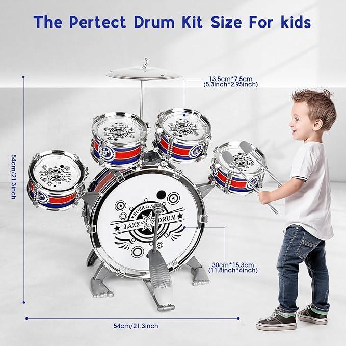 M SANMERSEN Upgraded Kids Drum Set for Toddlers 1-3, Star Light up Drum Set for Kids 3-5, Musical Jazz Drum Toys for Boys Girls 2-5 4-6 5-7 (All Plastic)