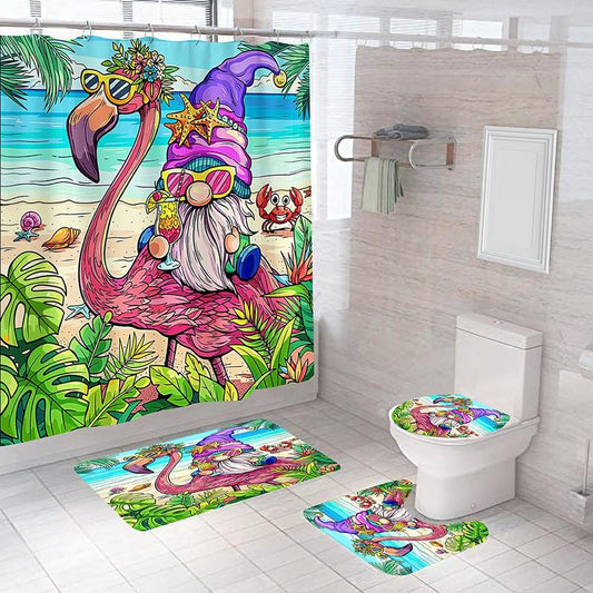 Animal Pattern Bathroom Set, Including 1pc Shower Curtain, 1pc U-shaped Toilet Mat, 1pc Bath Mat, 1pc Toilet Lid Cover, Home Bathroom Decoration Supplies