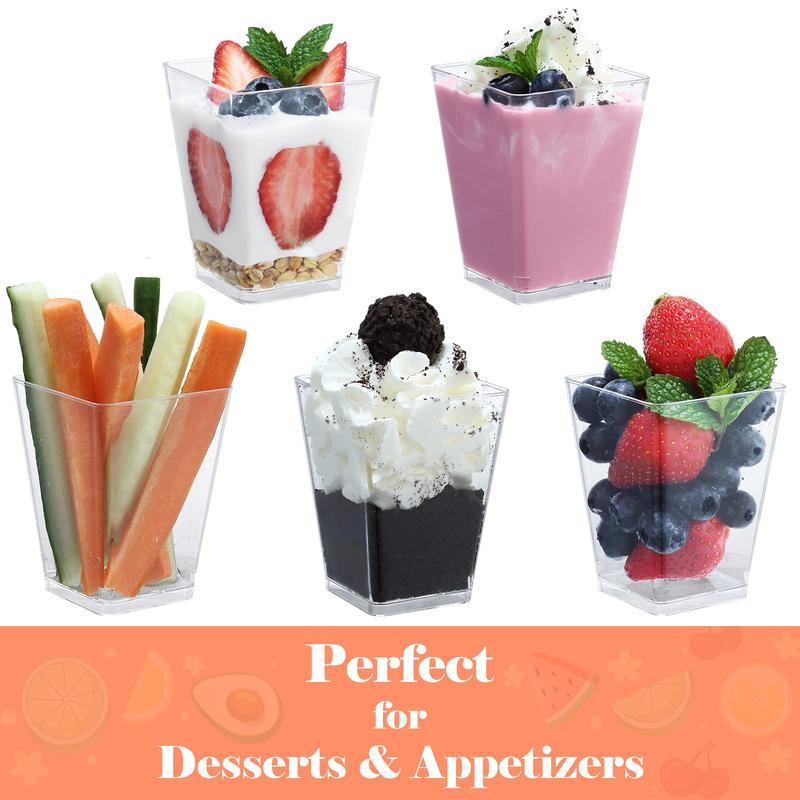 5 Oz-Plastic-Dessert-Cups: 30 Pack Square-Clear-Cups-with-Spoons, Parfait-Cups Appetizer-Cups Small-Plastic-Cups Mini Shooter-Cups for Party Yogurt Mousse Disposable Christmas