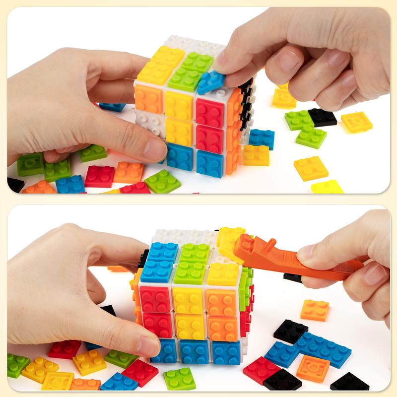 D-FantiX Building Brick Blocks 3x3x3 Speed Cube Toy, Build-On Brick 3D Magic Cube, Handheld Brain Teaser Puzzles Gift Ideas, Puzzle Building Cube Game,Educational toys for boys and girls rubixcubegame