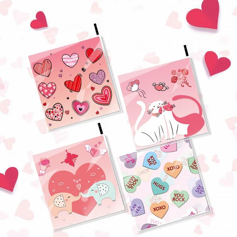 Heart-shaped Pattern Gift Bags, 100pcs Transparent Self-adhesive Candy Bags, Square Creative Cookie Packaging Bags for Parties, Anniversary Wedding Romantic Decorations, Unique Gifts Ideas