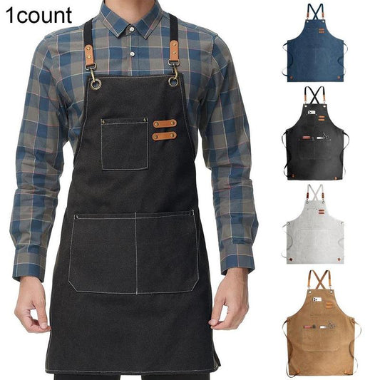 Canvas Apron with Pockets, 1 Count Reusable Oil-proof Waterproof Apron, Household Kitchen Cooking Apron for Baking BBQ, Kitchen Gadgets, Kitchen Accessories