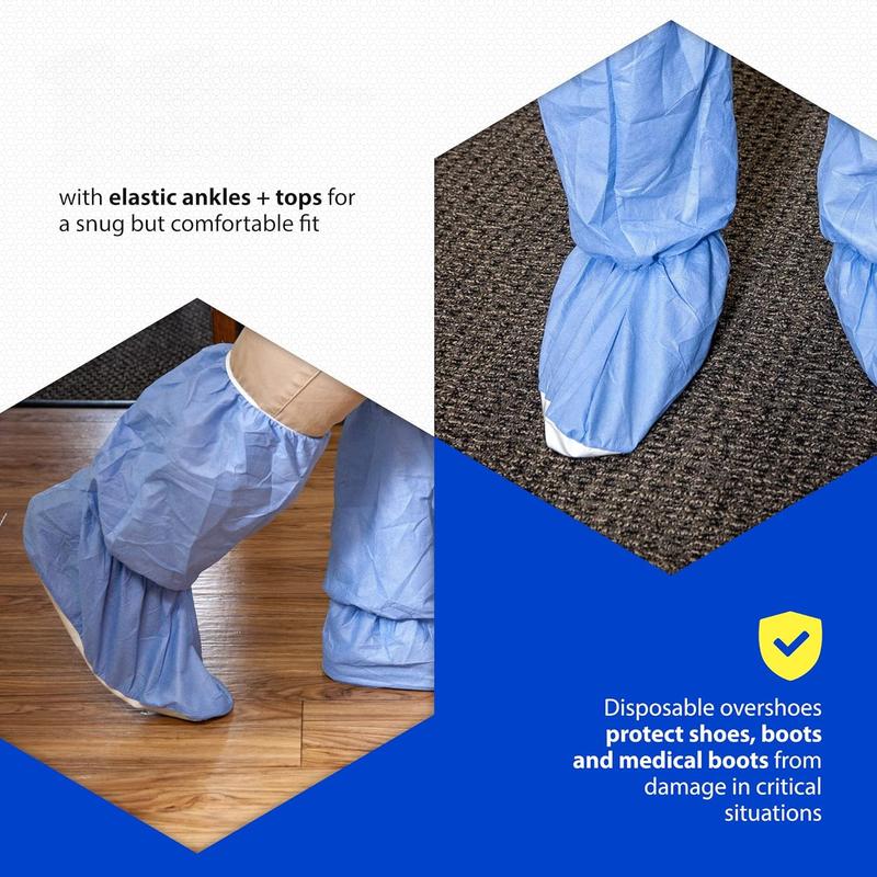 Disposable Boot and Shoe Covers - 18" Tall Non-Slip Protectors - Water and Skid Resistant Boot Covers  - Blue, X-Large, 3 Pairs