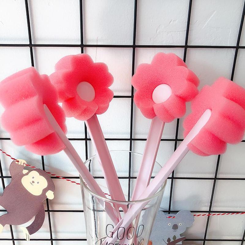 1 Piece Flower Design Sponge Brush, Long Handle Bottle Cleaning Brush, Household Cleaning Tool