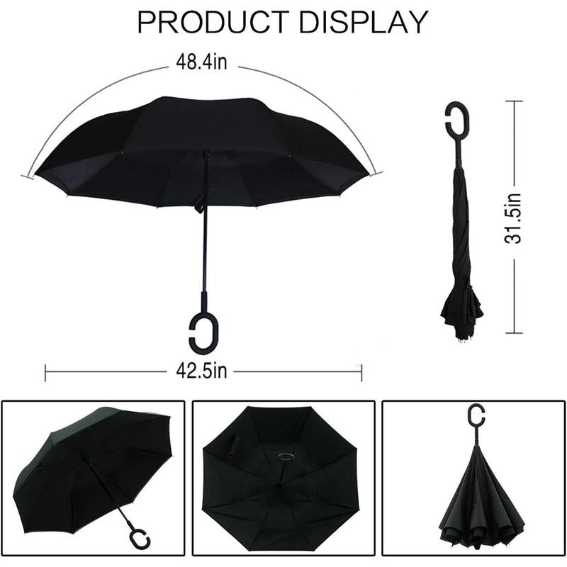 40/49/56 Inch Large Windproof Inverted Reverse Upside Down Umbrella, C-Shaped Handle, Double Layer, Stick Rain Umbrella for Men, Women  (Black, 49 Inch)