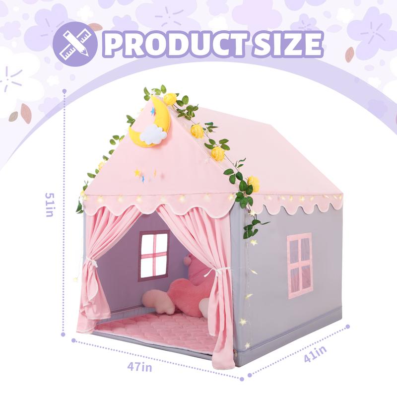 Princess Play Tent for Kids with Mat and Star Lights - Charming Indoor Playhouse for Girls, Perfect Gift for Children!