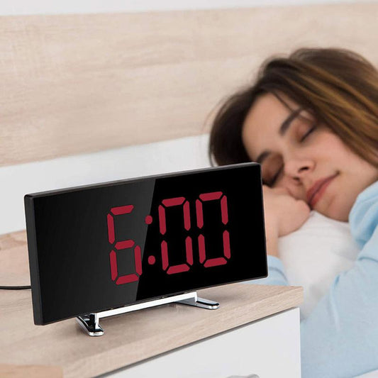 Digital Alarm Clock,7.2 inch Curved Screen Large LED Electronic Digital Desktop Clock Bedroom Table Clock Gifts for Elderly Mom