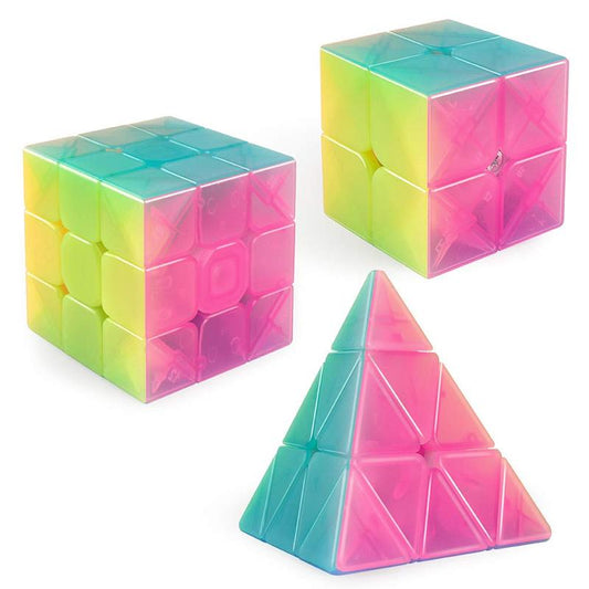 D-FantiX Speed Cube Bundle, QY Toys Jelly Cube Set Warrior W 3x3 Qidi S 2x2 3x3x3 Qiming Pyramid Transparent Cube Set Puzzle Toys rubixcubegame