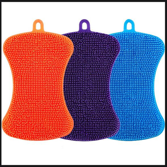 "3-Pack Silicone Kitchen Sponges - Double-Sided Sponges for Dish Washing, Cleaning Brush Gadgets"