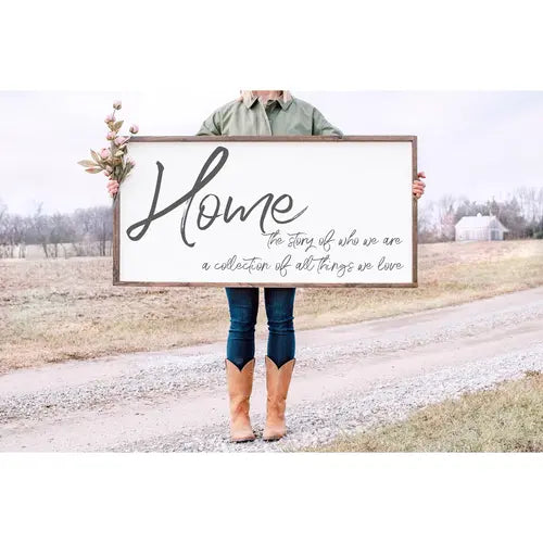 Home The Story Of Who We Are A Collection Of All Things We Love, Home Story Family Sign, Wedding Gift, Farmhouse Sign, Wooden Sign Poster No Frame?