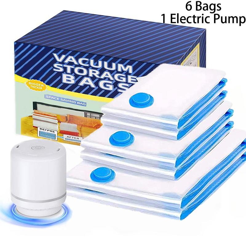 Vacuum Storage Bag with Electric Pump, 7counts/set Vacuum Clothes Sealed Storage Bag, Large Item Storage Bag, Clothes Storage Bag, Home Organizer, Summer for Gift, Halloween Gift