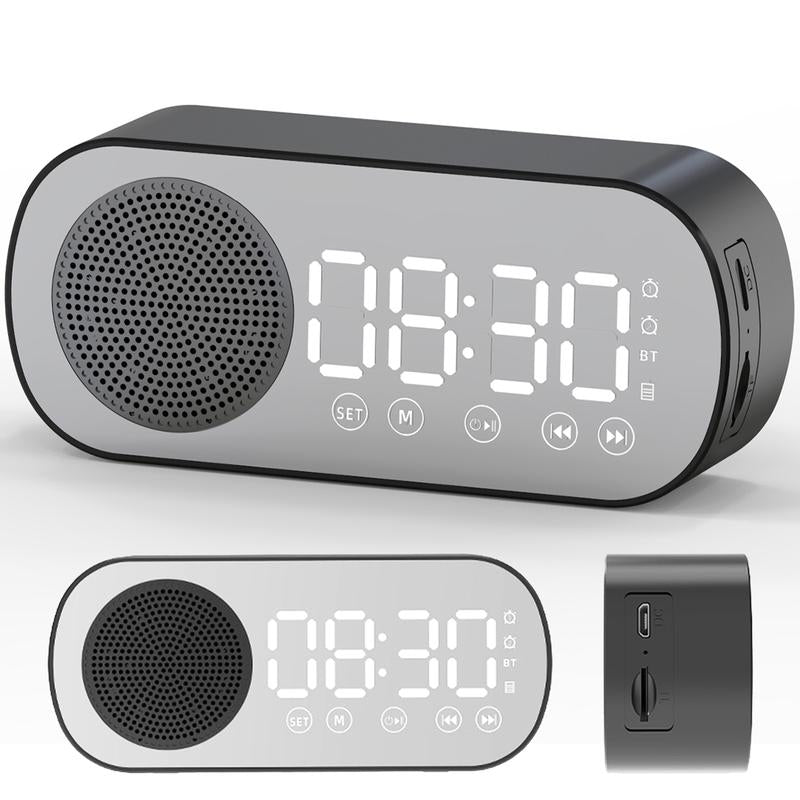 Digital Alarm Clock Bluetooth 5.0 Speaker LED Display Sexy Clocks Mirror Desk Alarm Clock with FM Radio Support TF Card Play Hands-Free Call Dual Alarm Clock with USB Charging Port Adjustable Brightness