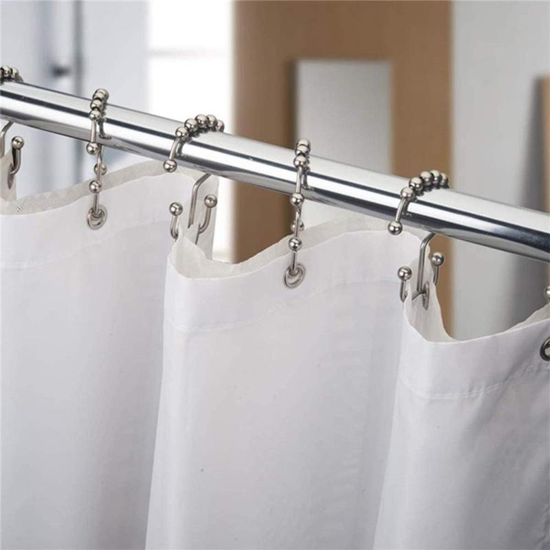 Shower Curtain Hook, 12pcs/set Rust-proof Double Glide Shower Hook, Stainless Steel Shower Curtain Ring For Bathroom Rod Shower Curtain