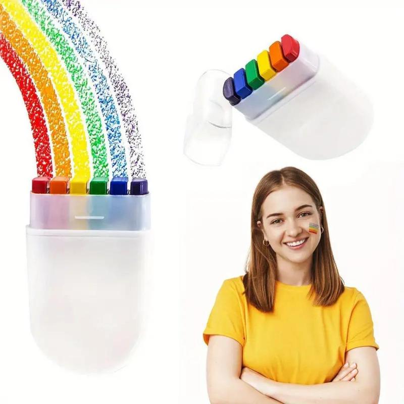 Rainbow Face & Hand Wax Pen (3 Counts), 6 Color Body Painting Pen, Party Holiday Decoration Supplies