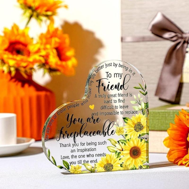 Acrylic Friendship Desktop Gift Ornaments, Slogan Graphic Heart & Irregular Shaped Decorative Ornament for Friends, Party Decoration Supplies, Gift for Mom