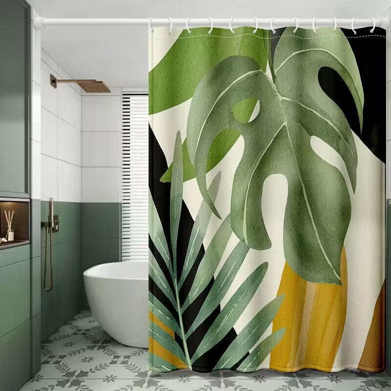 Leaf Print Shower Curtain, Waterproof Decorative Shower Curtain with 12pcs Hooks, Bathroom Shower Curtain for Home Salon Hotel Dormitory