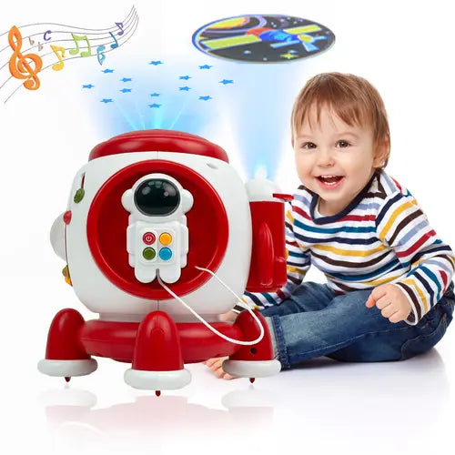 [Family Fun Month]Musical Rocket Toy 5 in 1 Star Projector Crawling Toys with Light & Sound - 1 Year Old Birthday Gifts Babies Tummy Time 3-6 9 18 Months Boys & Girls