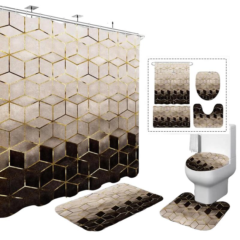 4 Pcs Stylish Bathroom Shower Curtain Set