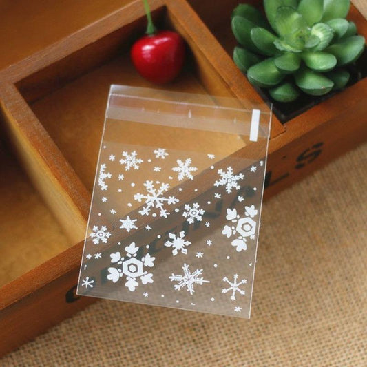 100pcs/set Christmas Snowflake Pattern Candy Bag, Self-adhesive Plastic Bag For Baking & Party