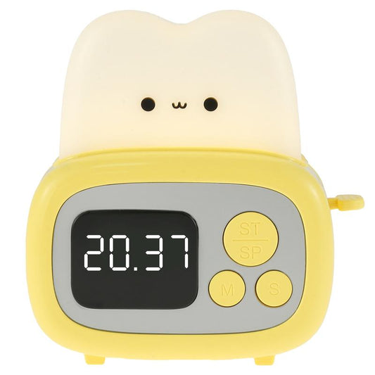 (Yellow)Cute Timer with Clock and Night Light, Mini Toaster Shape Light with Led Alarm Clock Timer for Kids and Adults, Learning Tool, Home Exercise Timer, Bedroom Lamp, Bedside Lamp