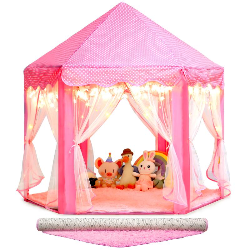 Princess Tent for Girls with Mat - Unicorn Fairy Castle Play Tent for Kids, Hexagon Playhouse with Gift Box for Indoor & Outdoor Fun!