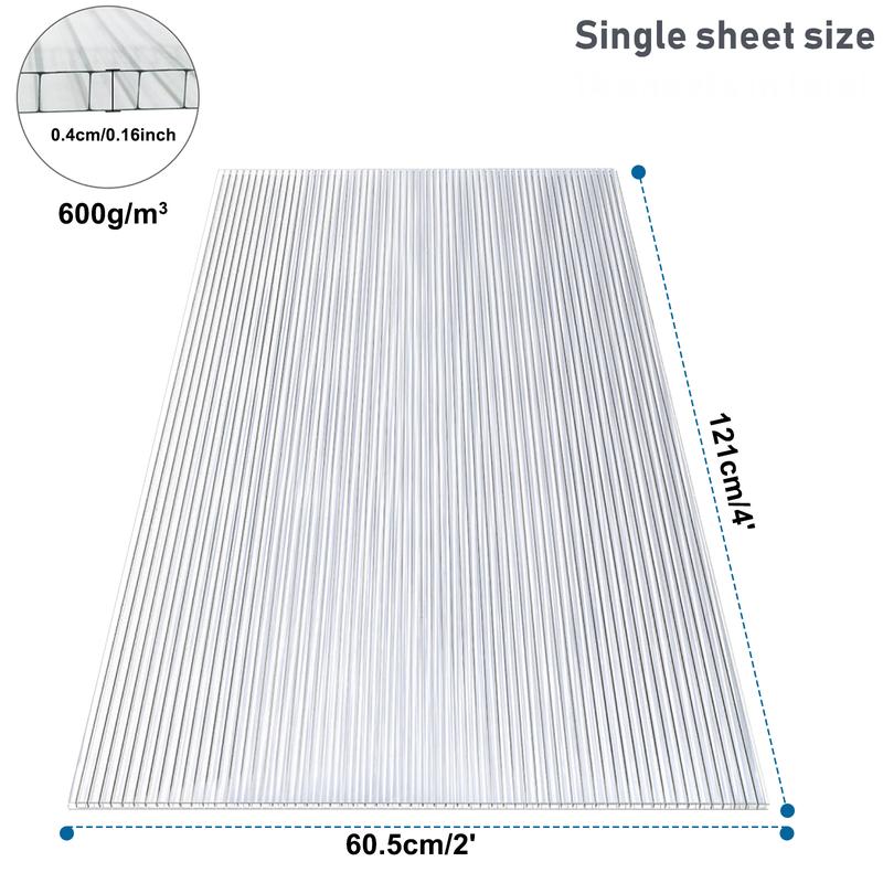 5 Pack Polycarbonate Greenhouse Panels Polycarbonate Sheets Twin-Wall Roof Panels Waterproof UV Protected Clear Corrugated Plastic Roofing for Greenhouse Replacement (4' x 2' x 0.16'')