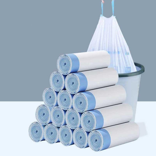 Drawstring Garbage Bag, 225pcs/15 Rolls Thickened Durable Large Capacity Garbage Bag, Waterproof Portable Plastic Bag for Kitchen & Bedroom & Living Room