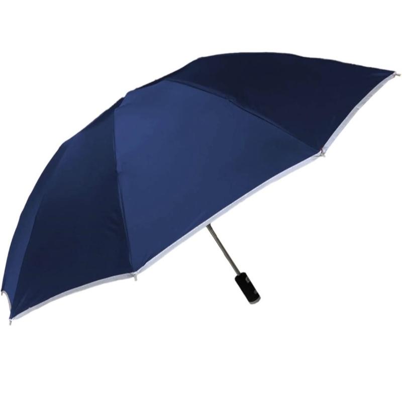 Reflective Inverted Windproof Travel Size Umbrella With Small Bright Light (Navy Blue) Lightweight Cover