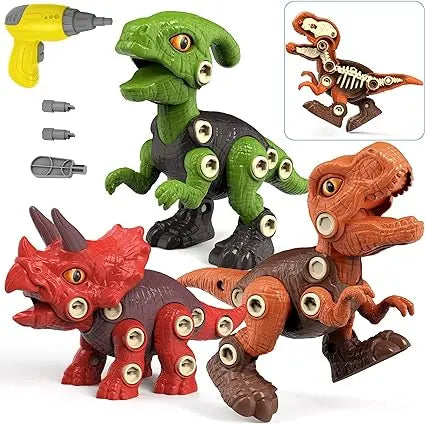 JUSTWOOD Dinosaur Toys for Kids 3-5 Year Old, Take Apart Dinosaur Toys with Dinosaur Skeleton, STEM Construction Educational Toys for Boys and Girls with Electric Drill, Birthday Dinosaur Gifts