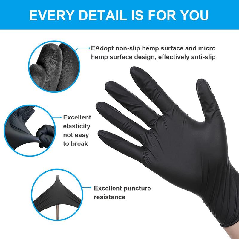 Disposable Black Nitrile Gloves (50pcs), Non-slip Disposable Gloves, Food Safety Rubber Gloves, Household Kitchen Bathroom Cleaning Gloves