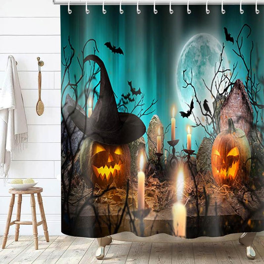 Halloween Themed Shower Curtain, Waterproof Bathroom Curtain with 12pcs Plastic Hooks, Bathroom Decor Shower Curtain, Home Decor Supplies