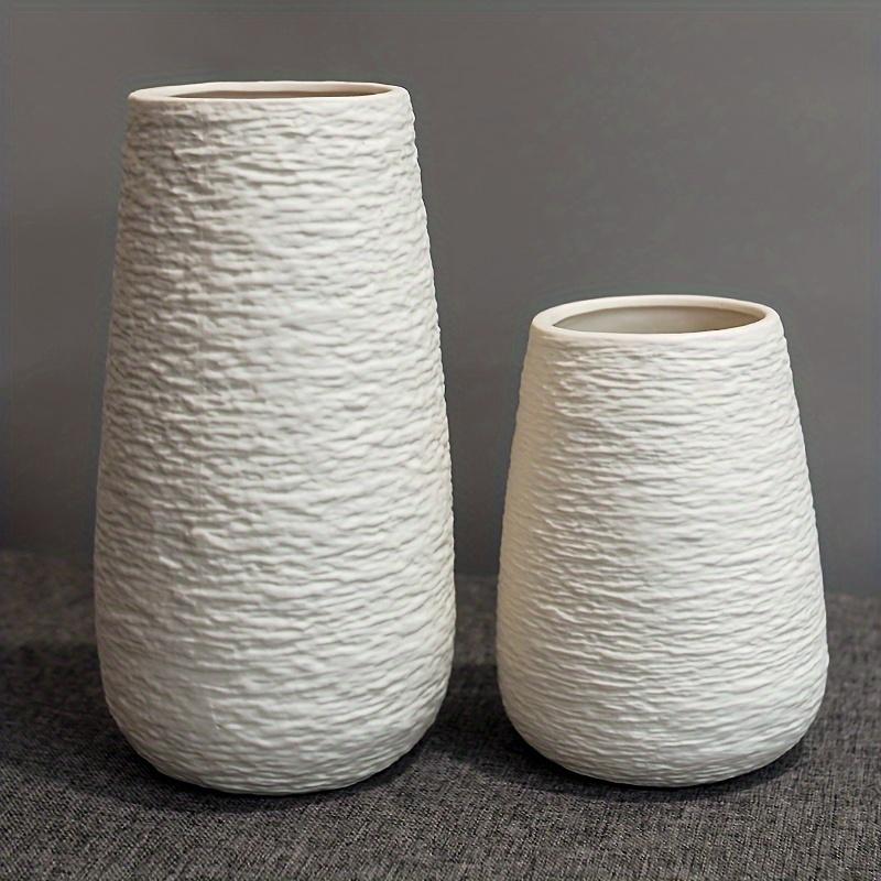 White Ceramic Vases Set of 2, Home Decor Stone Vases Boho Simple Modern Stereo Grain Table Decorative Vases for Bedroom, Living Room, Office Table Home Gift Women Ornaments