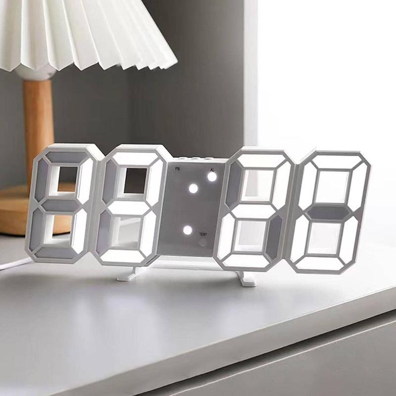 LED Digital Alarm Clock, 3D Wall Clock, Desk Clock, Auto Dimming Silent Snooze USB Powered Nightlight Clock, Home Decor