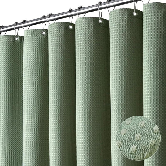 Sage Green Shower Curtain - Waffle Textured Heavy Duty Thick Fabric Shower Curtains for Bathroom, 256GSM Luxury Weighted Polyester Cloth Bath Curtain Set with 12 Plastic Hooks ,72Wx72H,Green